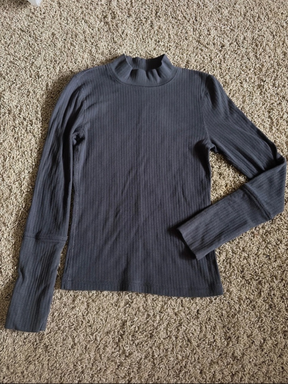 Free People Ribbed Mock Neck Top - Charcoal